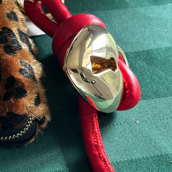 Piper K Red Tie Gold Heart Leopard Pouch Purse Bag Charm - Picture 5 of 5